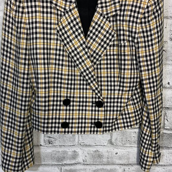 Vintage 80s 90s Jones New York Double Breasted Plaid Cropped Blazer - Picture 3 of 12